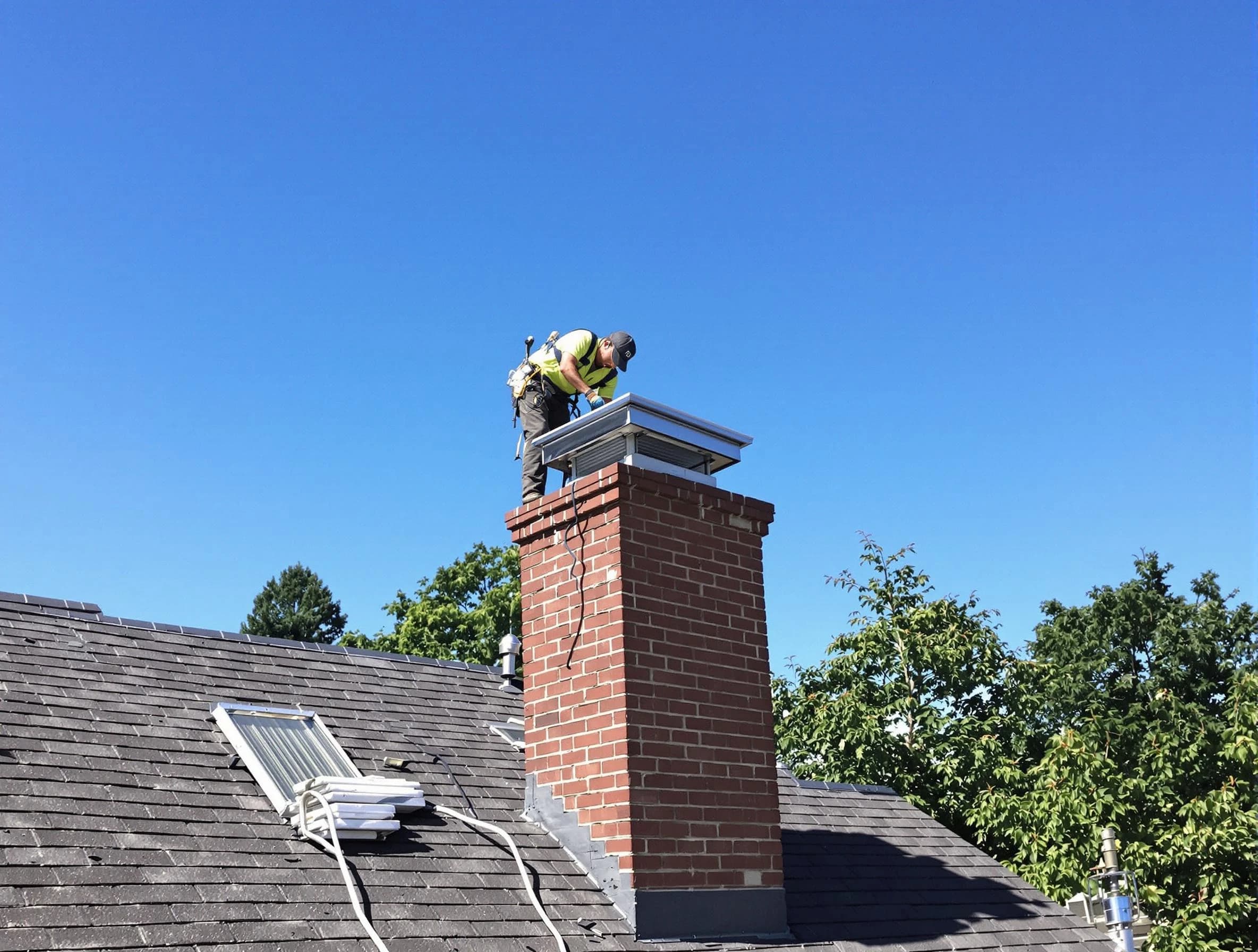 Spring Hill Chimney Sweep technician measuring a chimney cap in Spring Hill, TN
