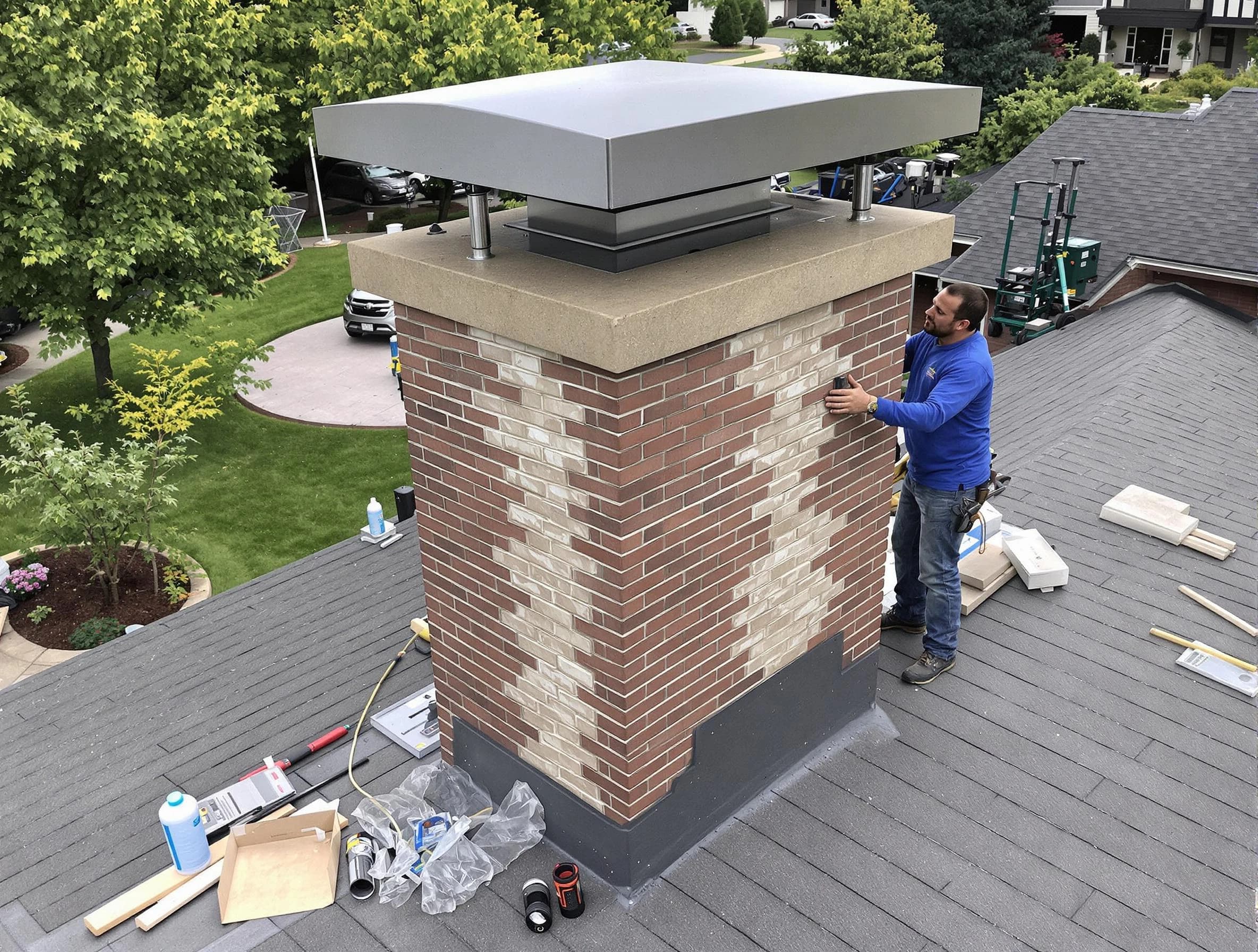 Spring Hill Chimney Sweep team working on a custom chimney remodel in Spring Hill, TN